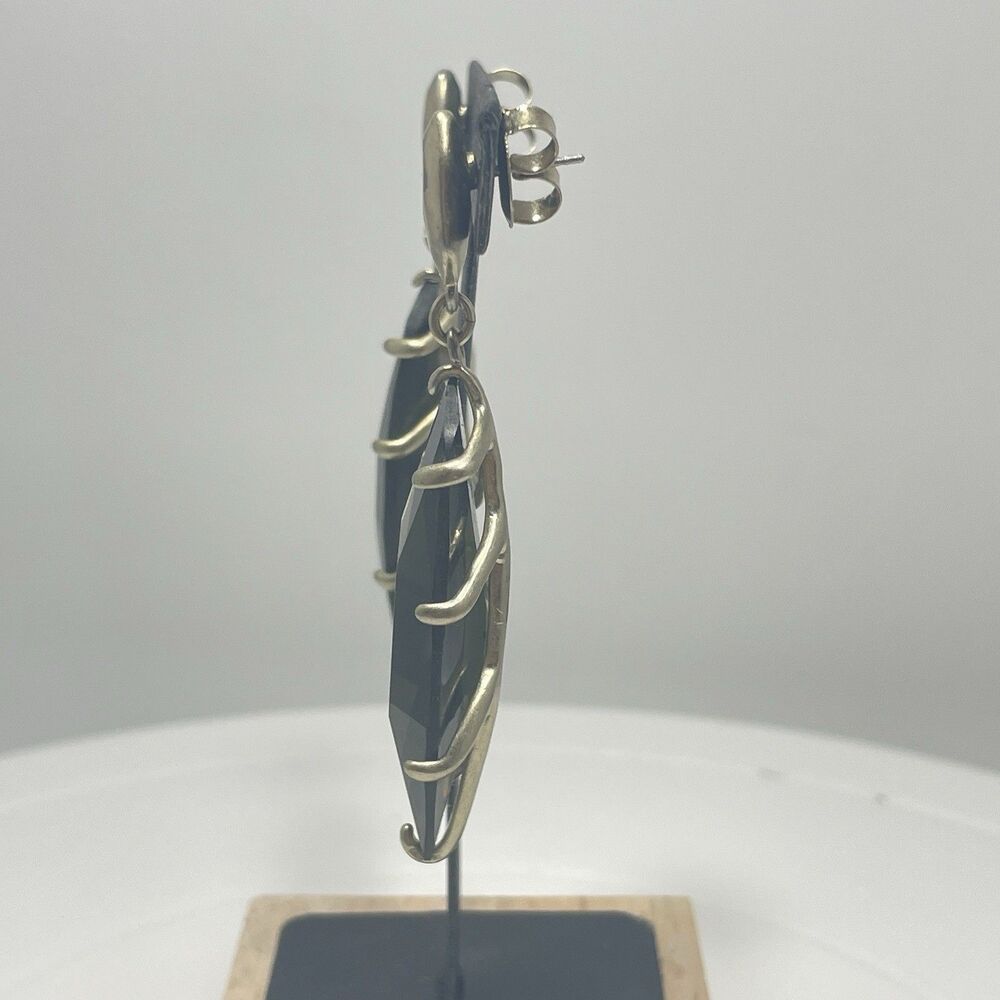 Robert Lee Morris RLM Soho Smoky Green Glass Drop Stud Earrings Statement Rare - Picture 5 of 9